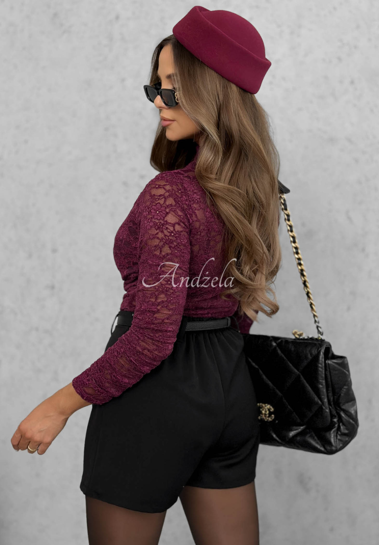 Koronkowa bluzka lonsleeve Forbidden Kiss jagodowa