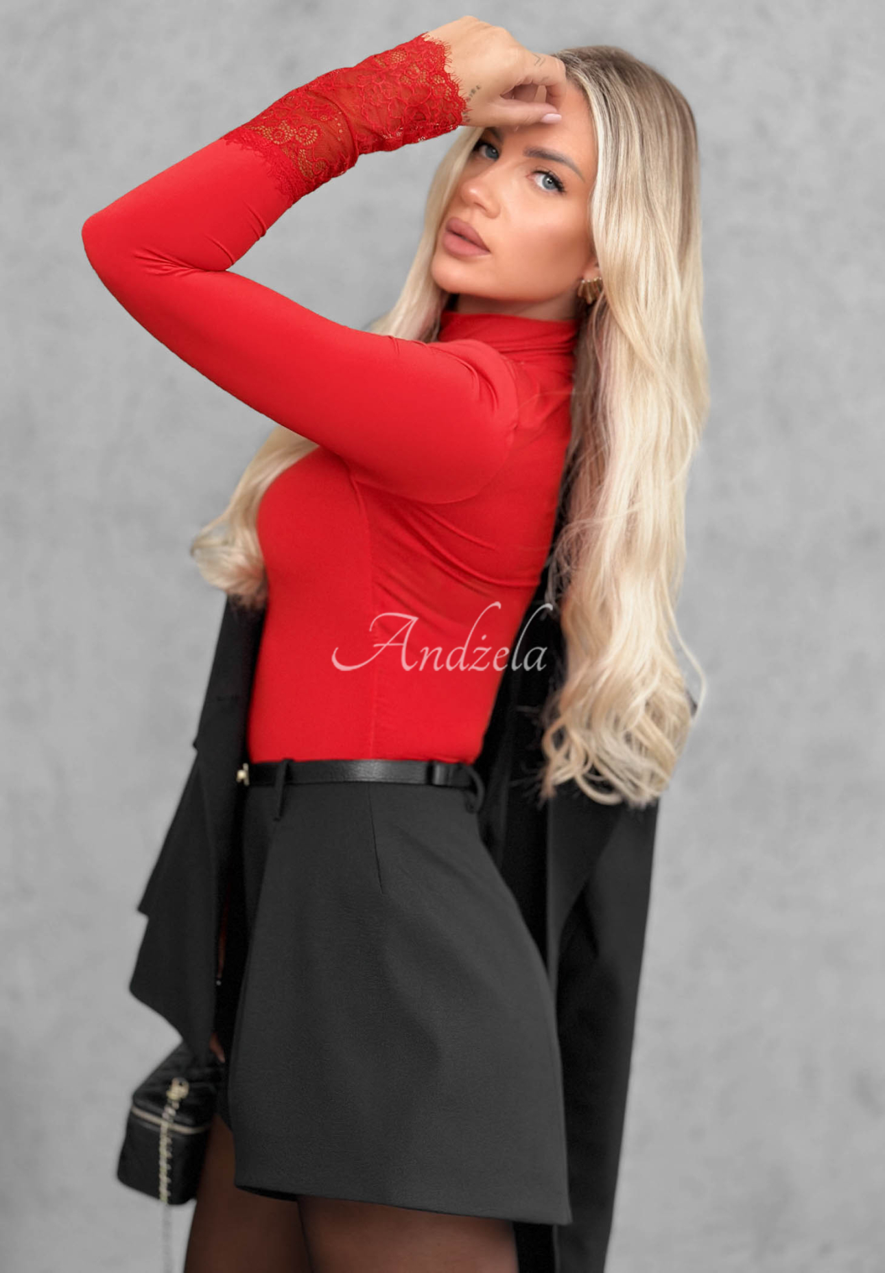 October Kiss Red Long-Sleeve Turtleneck Bodysuit with Lace
