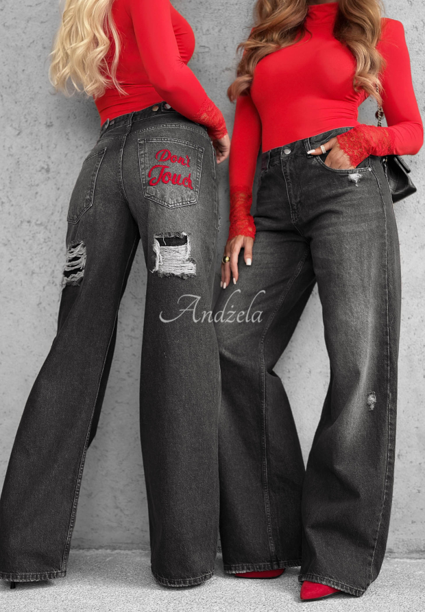 Don't Touch Gray Wide-Leg Distressed Jeans