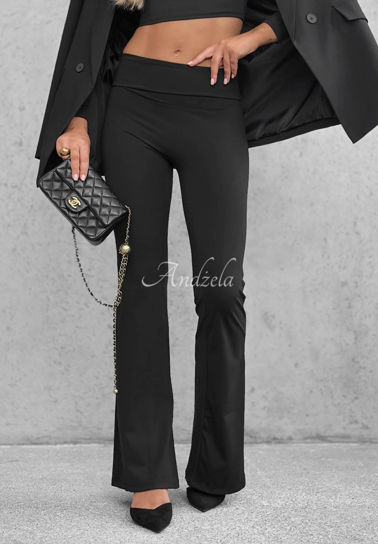 Perfect Match Black Fitted Bell-Bottom Leggings with a Wide Waistband