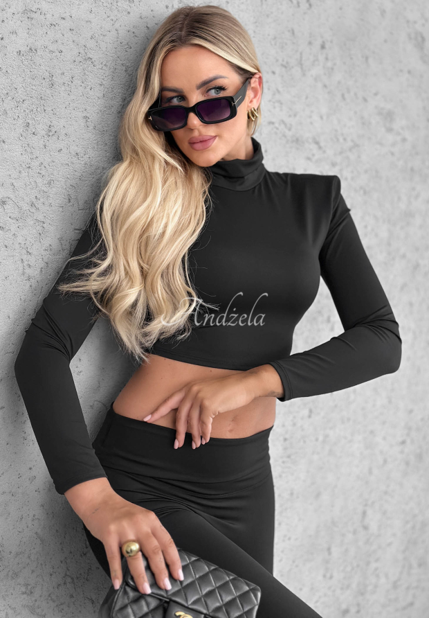Kr&oacute;tka bluzka longsleeve z p&oacute;łgolfem Sassy Muse czarna