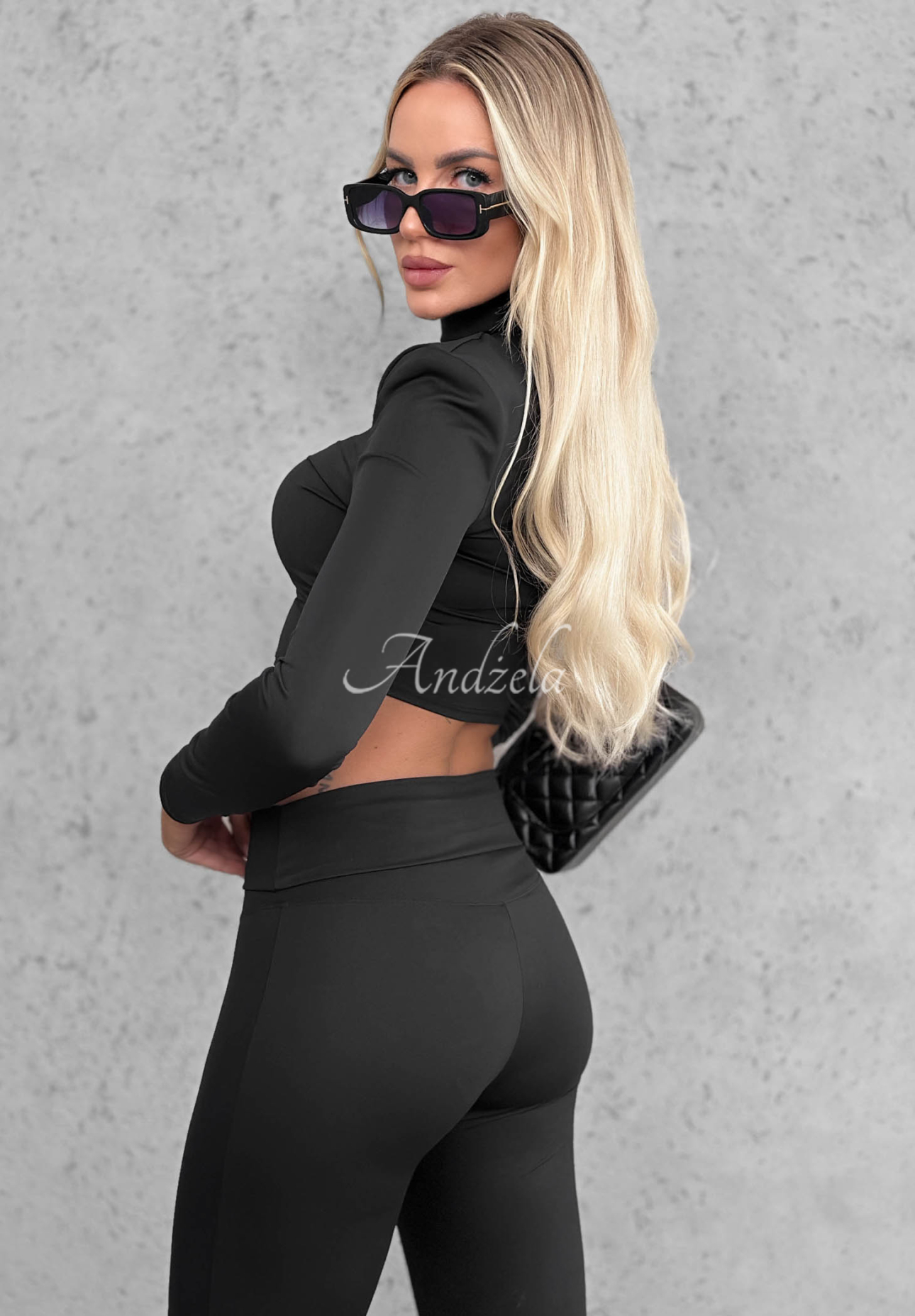 Sassy Muse Short Long-Sleeve Turtleneck Top, Black