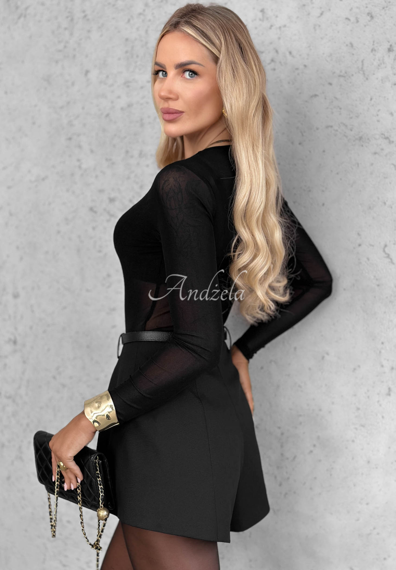 Dopasowane body longsleeve z siateczki Little Shimmer czarne
