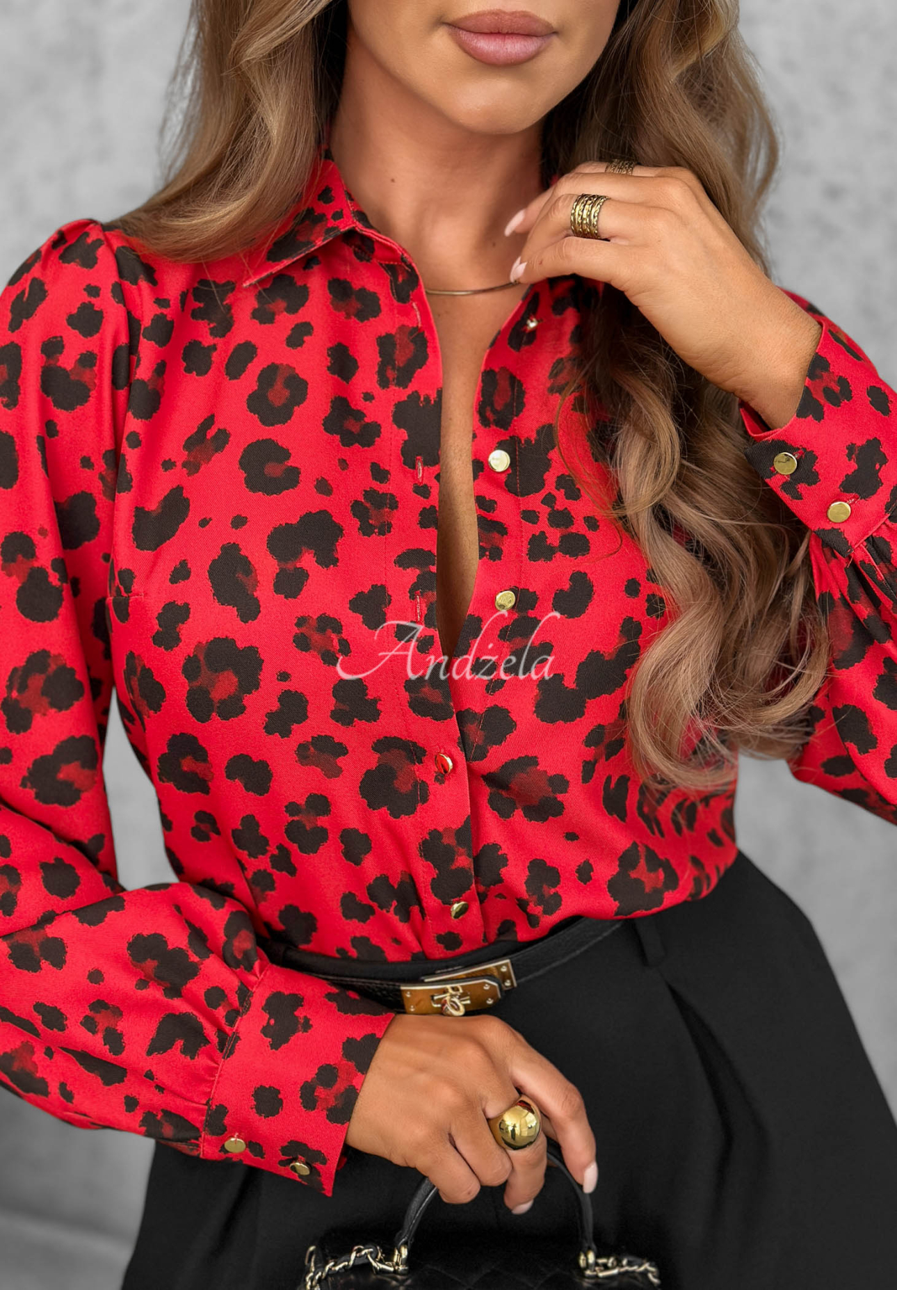 First Impression Red Leopard-Print Viscose Shirt with Tie