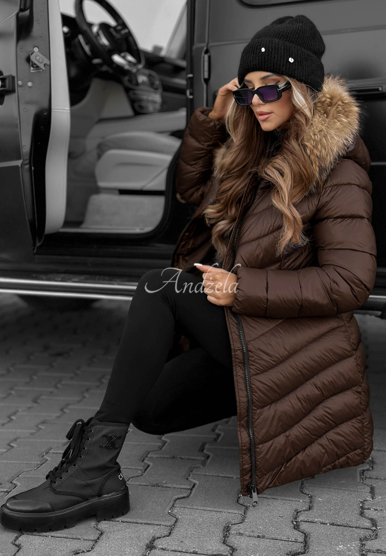 Winter Chocolate-Colored Quilted Hooded Jacket