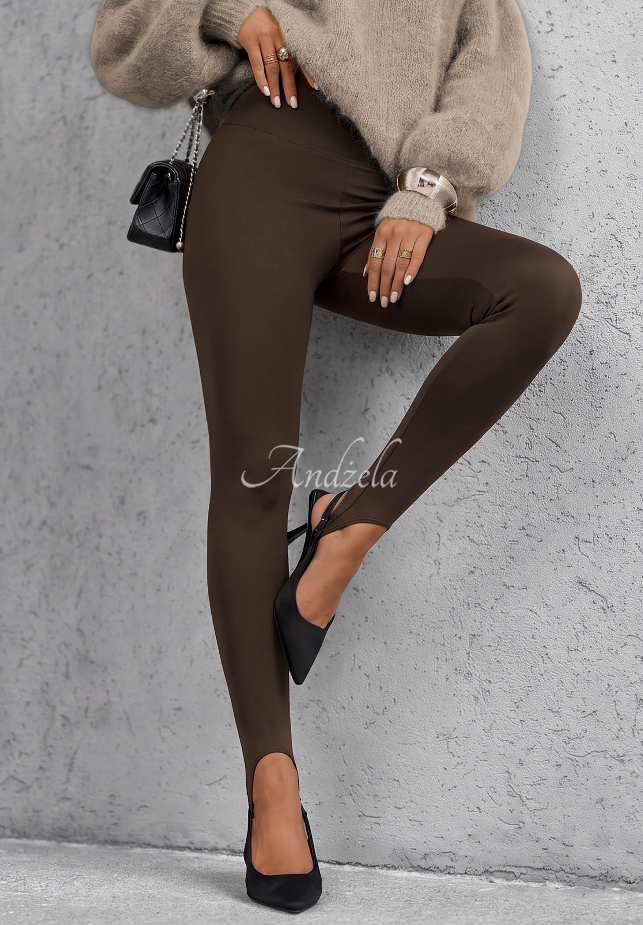 Secret Beauty Chocolate Laser-Cut Leggings with Heel Straps