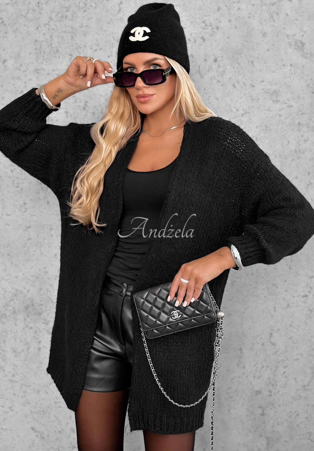 Bueno long knitted cardigan black