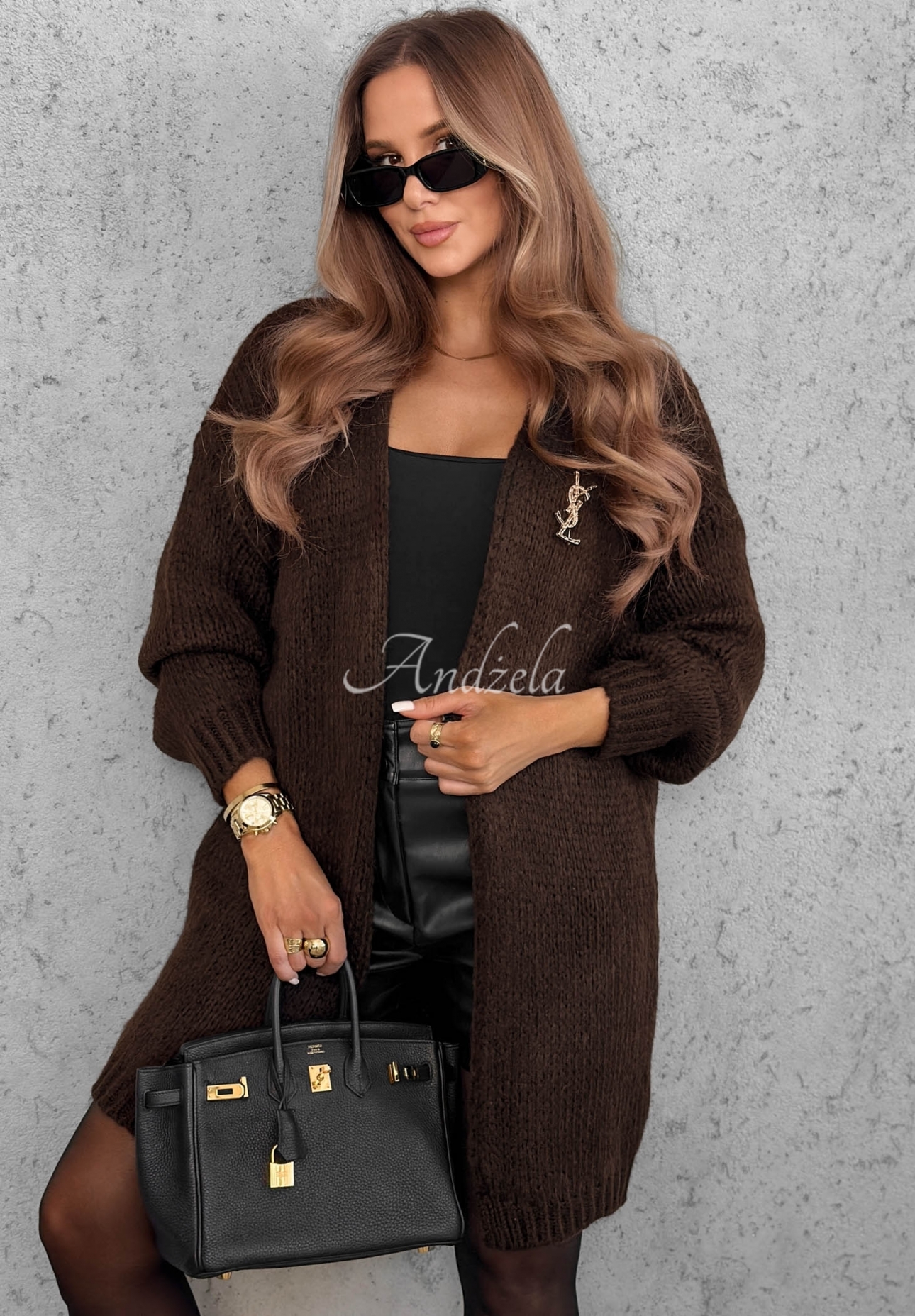 Long knitted cardigan Bueno chocolate