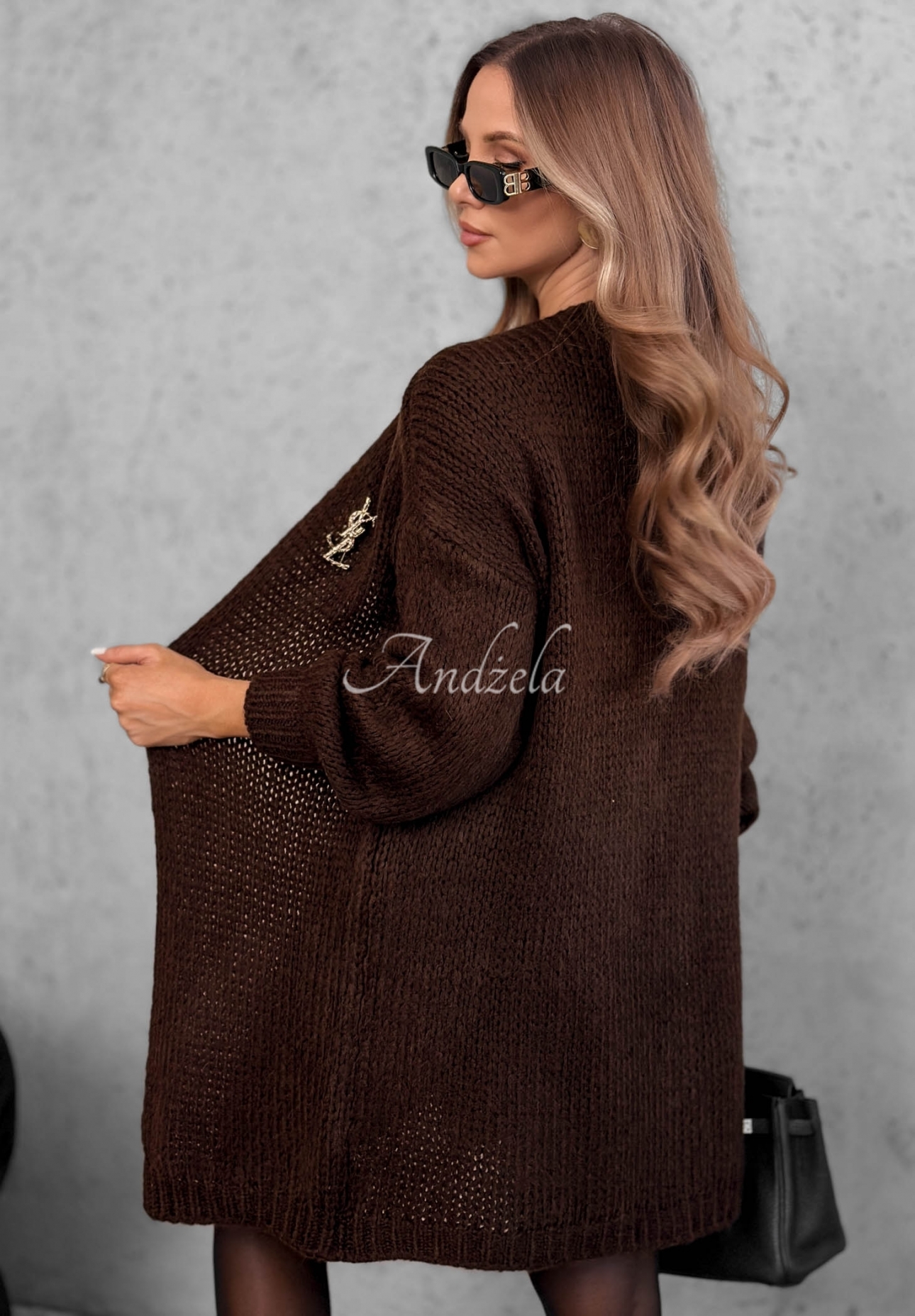 Long knitted cardigan Bueno chocolate