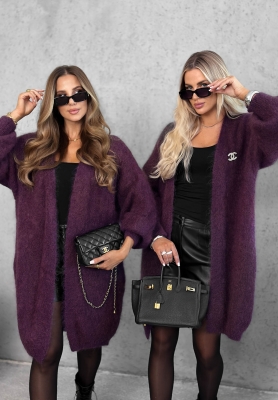Honey Weather Long Mohair Cardigan in Berry