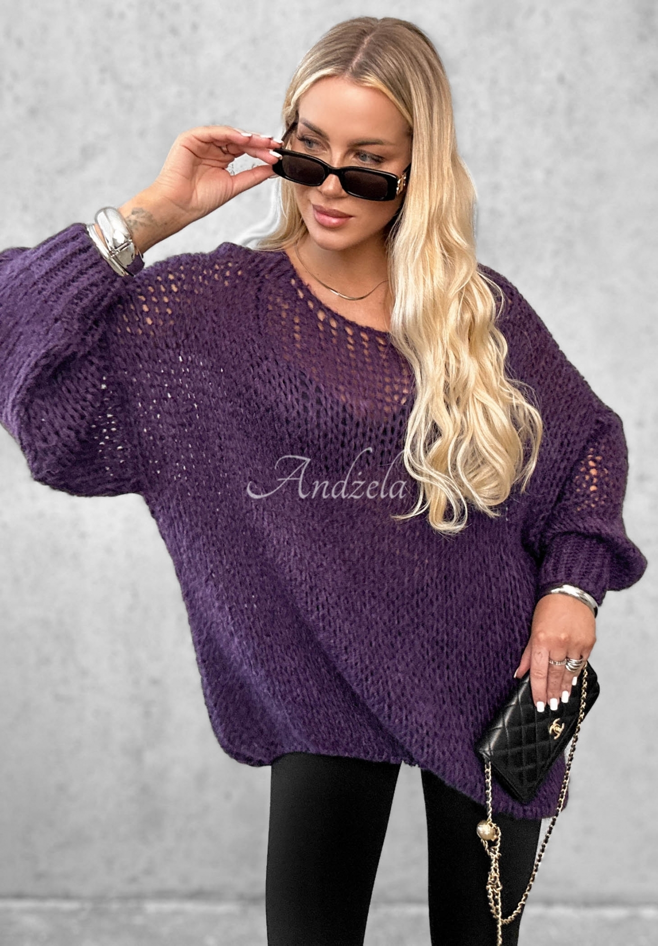 Miękki sweter oversize z wełną i wiskozą Sugar Babe jagodowy