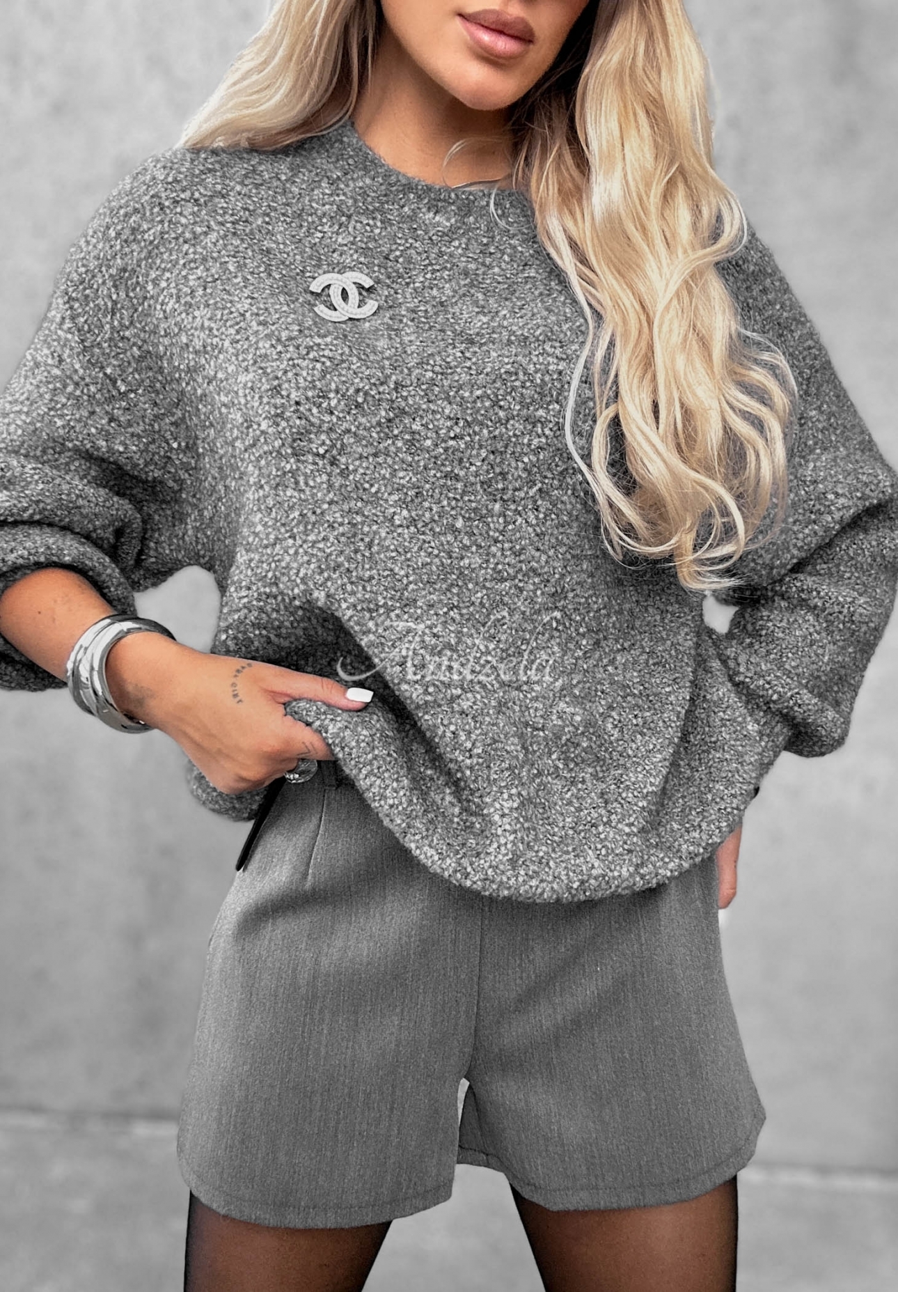 Long Evening Gray Mohair and Wool Sweater