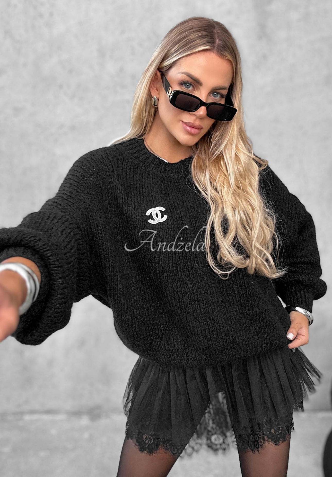 Maybe Never Black Sweater with Puff Sleeves