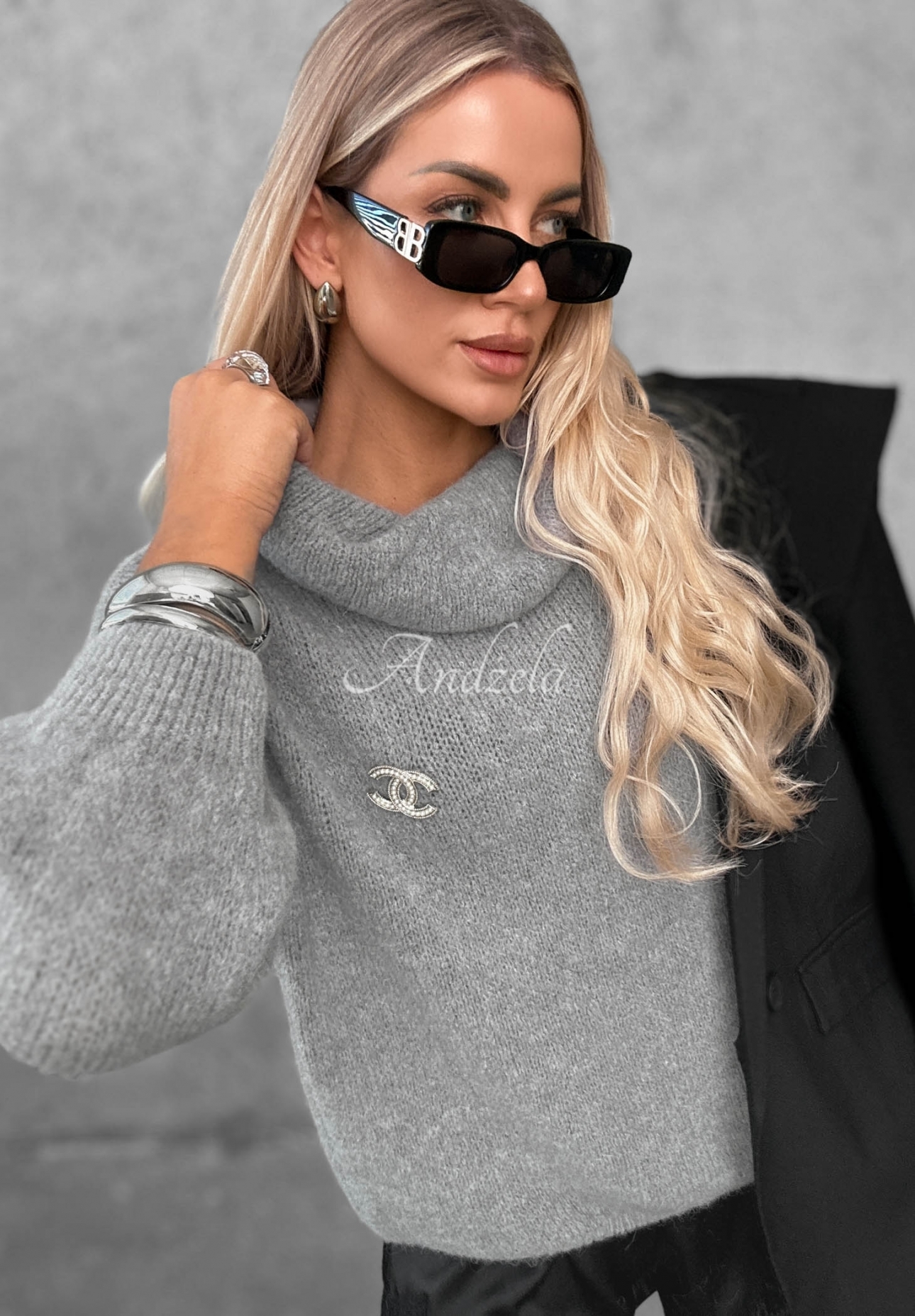 Lovely Cute Soft Alpaca Turtleneck Sweater, Gray