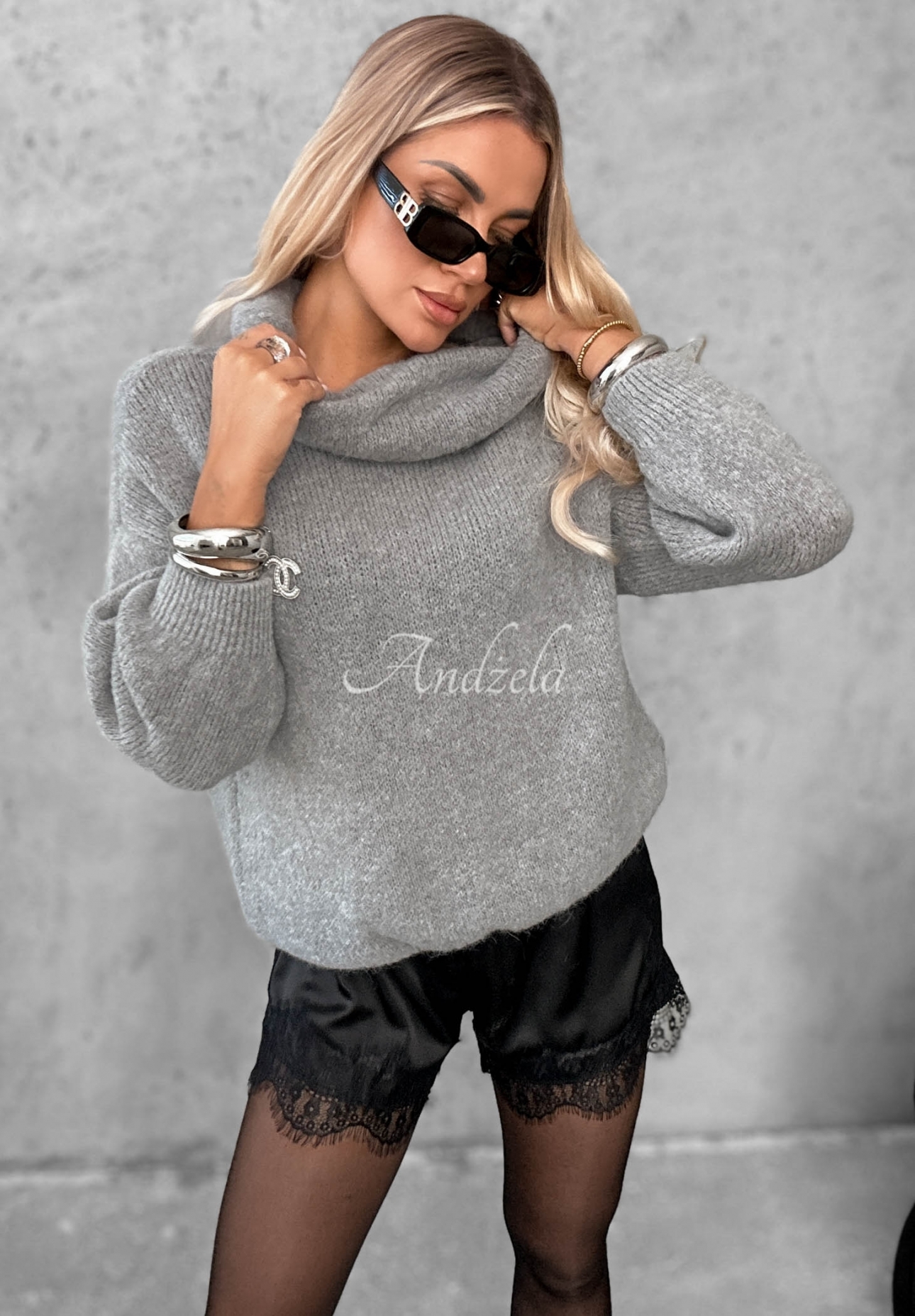Lovely Cute Soft Alpaca Turtleneck Sweater, Gray