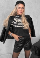 Sweter z krótkimi rękawkami we wzory Mine October ecru