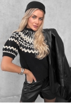 Sweter z krótkimi rękawkami we wzory Mine October ecru