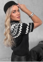 Sweter z krótkimi rękawkami we wzory Mine October ecru