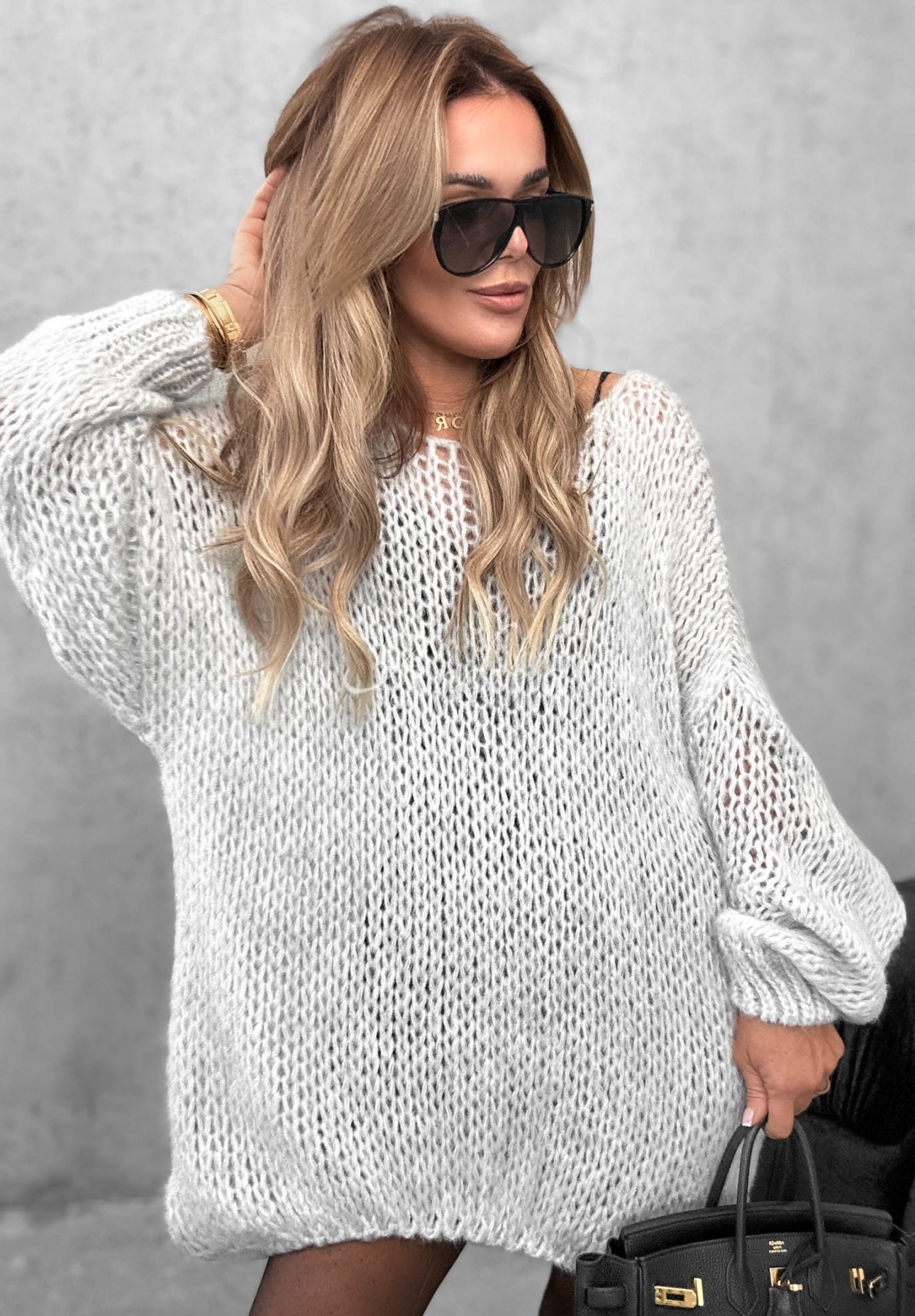 Miękki sweter oversize z wełną i wiskozą Sugar Babe szary