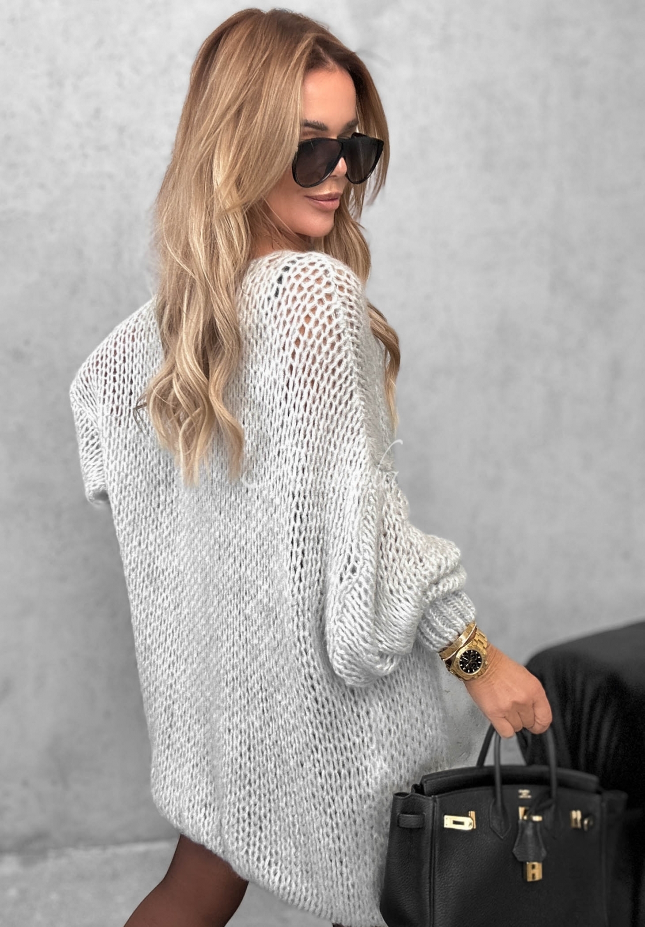 Miękki sweter oversize z wełną i wiskozą Sugar Babe szary