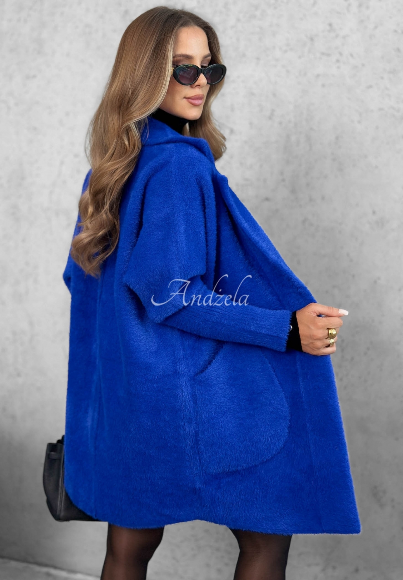 Royal cobalt alpaca oversize coat