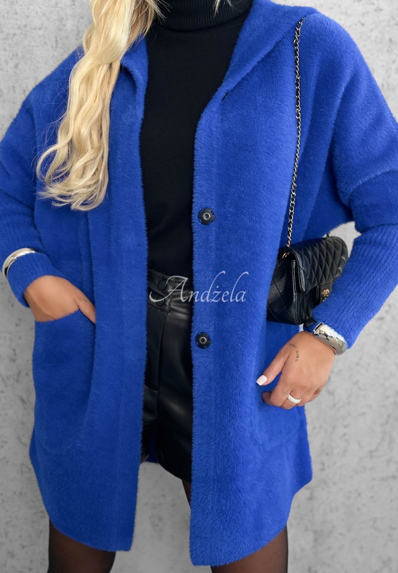Montecarmelo alpaca hooded coat cobalt blue