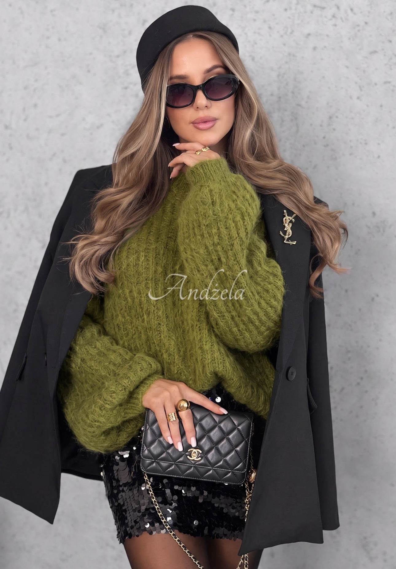 Better Than That Olive-Colored Mohair Sweater with Wide Sleeves
