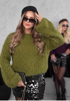 Moherowy sweter dzwonek Cinnamon Cloud jagodowy