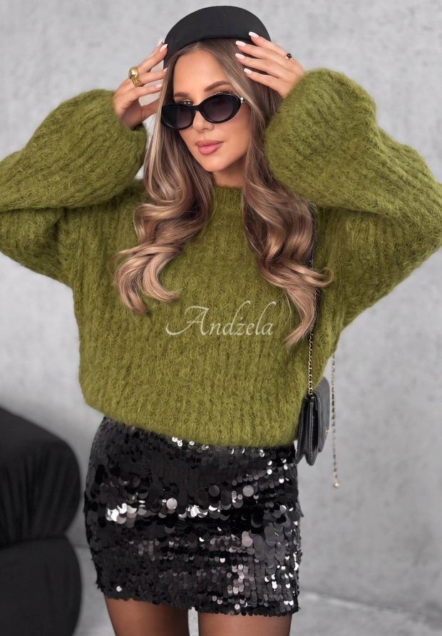Moherowy sweter z szerokimi rękawami Better Than That oliwkowy