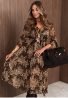 Plisowana sukienka maxi w kwiaty Maple Bloom czekoladowa