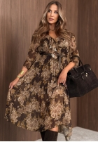Plisowana sukienka maxi w kwiaty Maple Bloom czekoladowa