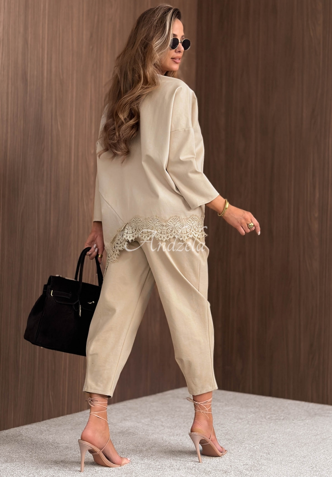 Rainy Saturday Beige Oversized Viscose Sweatshirt with Lace
