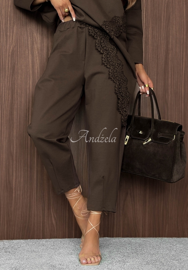 Rainy Saturday Chocolate-Colored Viscose Balloon Pants with an Elastic Waistband