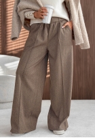 Materiałowe spodnie wide leg z przeszyciami Warm Coffee szare