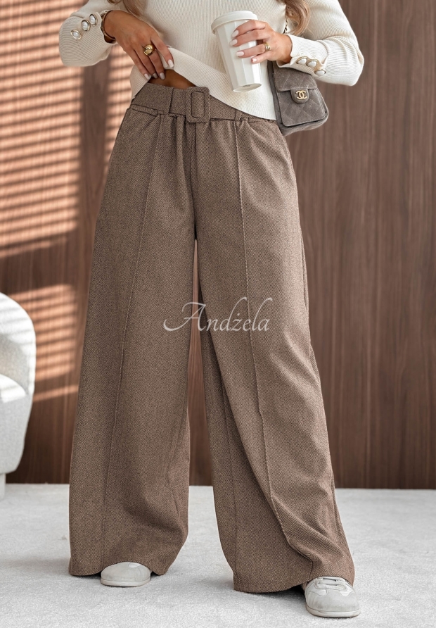 Wide-leg viscose pants with stitching, Warm Coffee beige