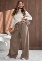 Materiałowe spodnie wide leg z przeszyciami Warm Coffee szare