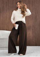 Materiałowe spodnie wide leg z przeszyciami Warm Coffee szare