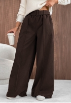 Materiałowe spodnie wide leg z przeszyciami Warm Coffee szare