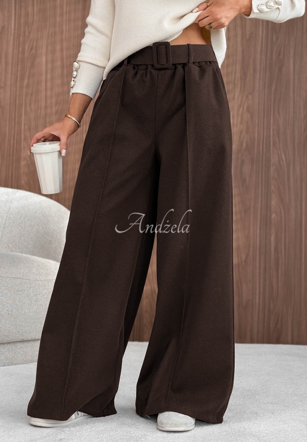 Wide-leg viscose pants with stitching in Warm Coffee (chocolate brown)
