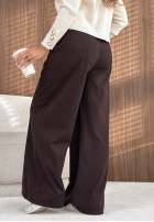 Materiałowe spodnie wide leg z przeszyciami Warm Coffee szare