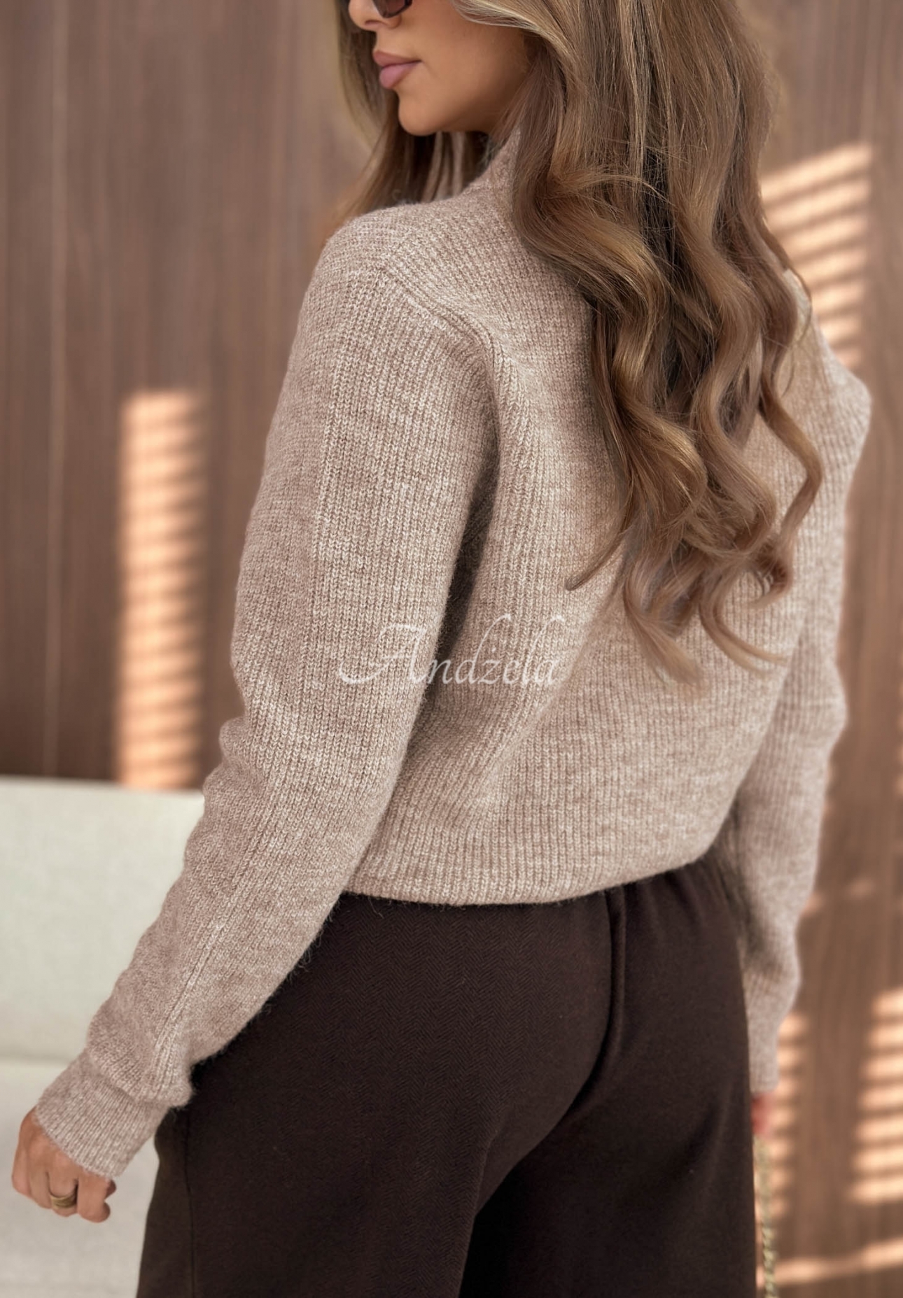 Pretty Please Short Cardigan with Tie Detail, Made of Wool and Cotton, Beige
