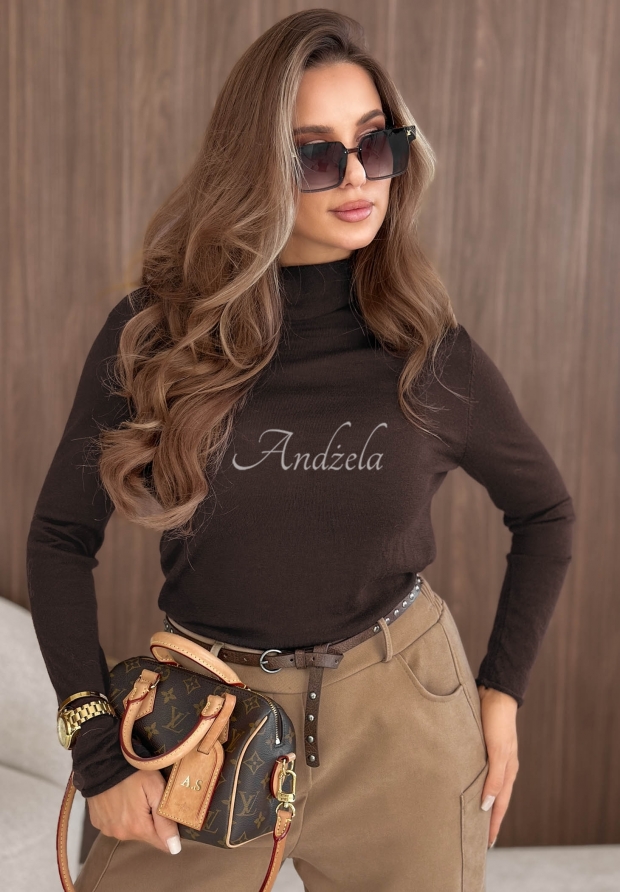 Royal Wool Lightweight Chocolate-Colored Wool Turtleneck Sweater