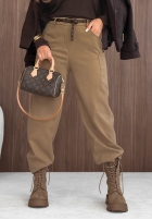Zamszowe spodnie mom fit z paskiem Lucky Fall czekoladowe