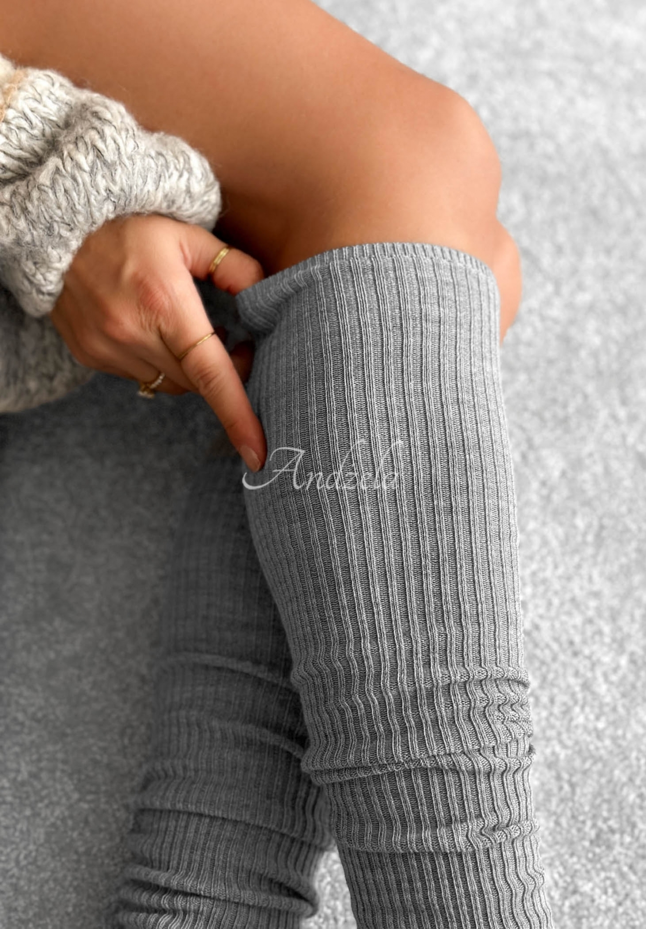 Pretty Legs Striped Knee-High Socks with Merino Wool, Gray