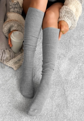 Prążkowane zakolanówki z wełną merino Pretty Legs szare