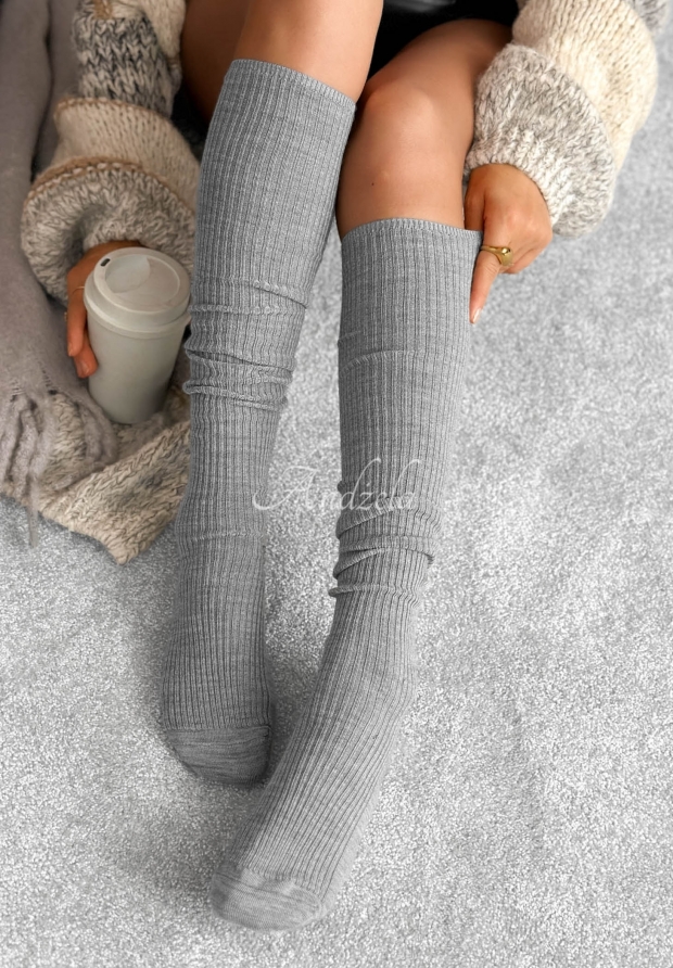 Pretty Legs Striped Knee-High Socks with Merino Wool, Gray