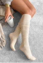 Prążkowane podkolanówki z wełną merino Pretty Legs mokka