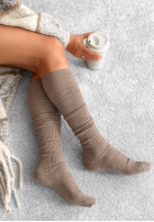 Prążkowane podkolanówki z wełną merino Pretty Legs mokka