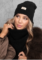 Komplet czapka i szalik z kożuszkiem Winter Lady czarny