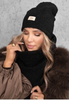 Komplet czapka i szalik z kożuszkiem Winter Lady czarny
